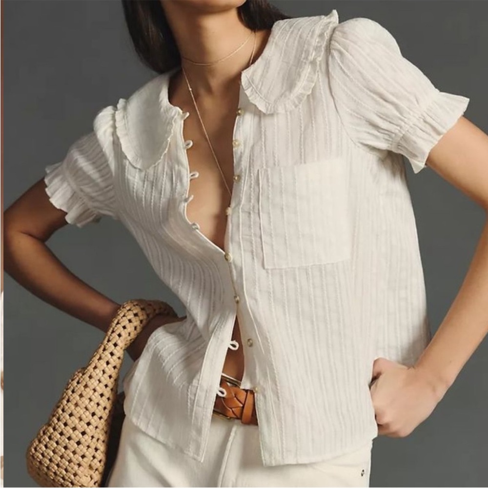 Like New Anthropologie Pilcro Keira Collared Button Front Top Small - Picture 5 of 14